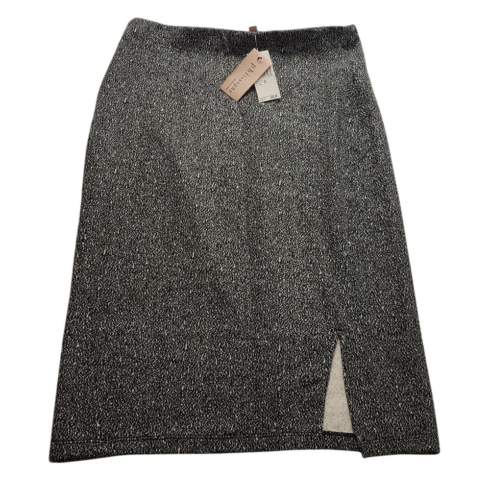 Philosophy Republic Clothing Black White Marled Knit Midi Skirt Side Slit M NWT